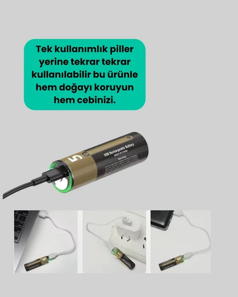 Tekrar Şarj Edilebilir AA USB Type-C Pil | 1000+ Döngü | 1.5V Sabit Voltaj ürün görseli 1
