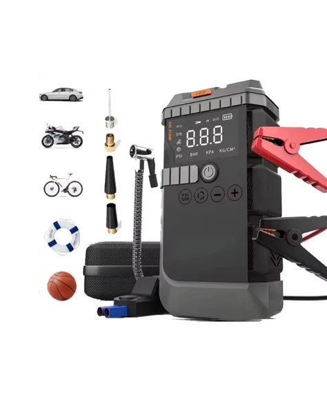 Taşınabilir Araç Çalıştırma Jump Starter Hava Pompası Dijital Basınç Göstergeli Güç Bankası ürün görseli 1