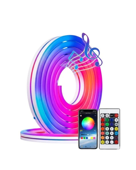 Akıllı RGB LED Neon Şerit Işık 3M USB Bağlantılı Uzaktan Kumanda ve Mobil Uygulama Kontrolü ürün görseli 1
