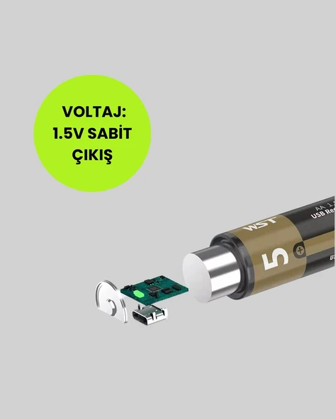 1.5V AA Şarjlı Lityum Pil | 1000+ Kez Şarj Edilebilir | Hızlı Type-C Şarj (2 Adet) ürün görseli 1