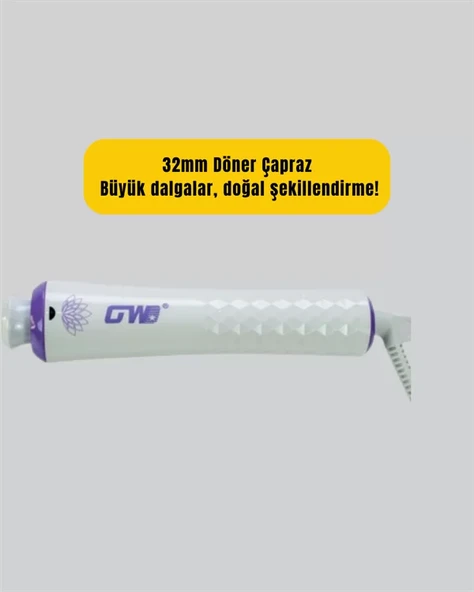GW Saç Kıvırma Makinesi – 360° Döner Başlık Negatif İyon Teknolojisiyle ürün görseli 1