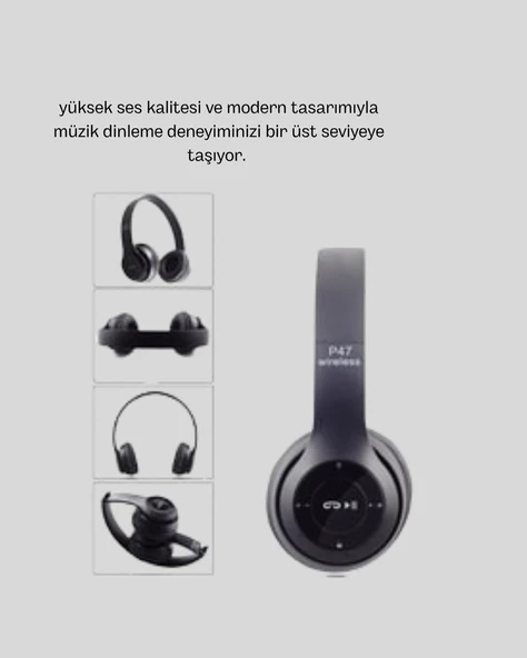 Bluetooth Kablosuz Kulaklık – Extra Bass TF Kart Mikrofonlu Ayarlanabilir Ergonomik Tasarım ürün görseli 1