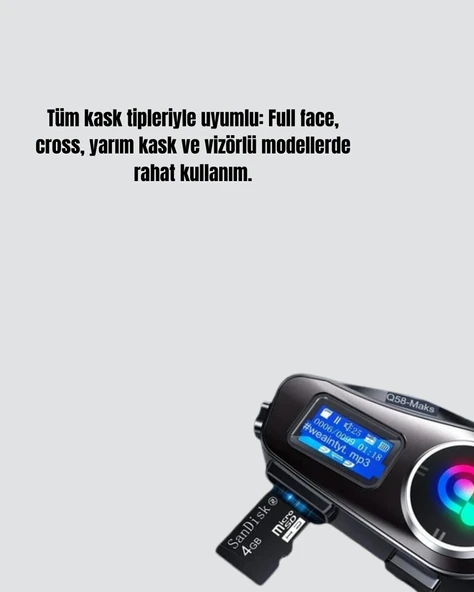 LCD Ekranlı Bluetooth Kask Kulaklığı FM Radyo ve SD Kart Girişli ürün görseli 1
