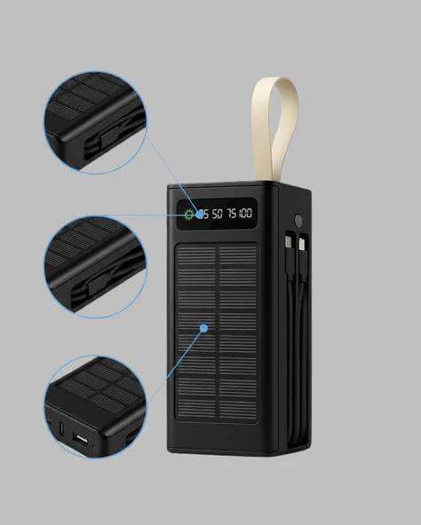 Güneş Enerjili Powerbank Dijital Göstergeli Taşınabilir Güç Kaynağı ürün görseli 1