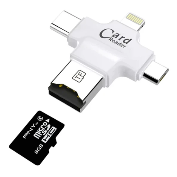 Card Reader 4in1 Type-C- İphone Lightning-Micro Usb Hafıza Kart Okuyucu-1852 ürün görseli 1