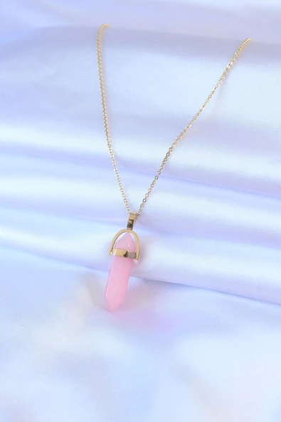 316L Çelik Gold Renk Kristal Pembe Taş Model Kadın kolye -1492 ürün görseli 1