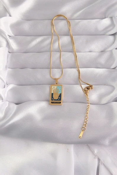 316L Çelik Gold Renk Karışık Mineli El Figür Tarot Kolye -1492 ürün görseli 1