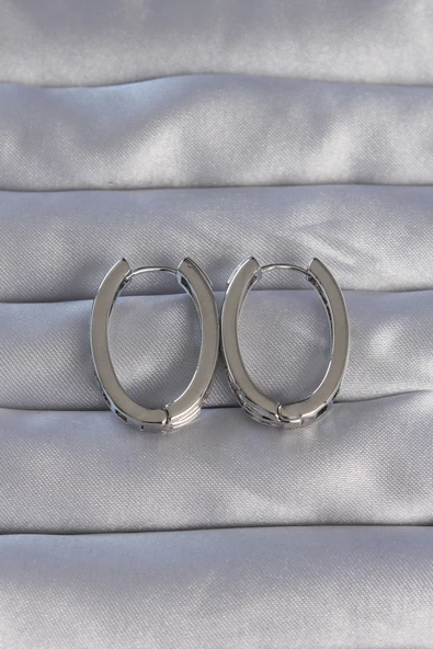 Pirinç Gümüş Renk Zirkon Taşlı Oval Model Küpe -1492 ürün görseli 1