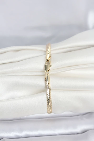 CM 14K Gold Renk Lazerli Yassı Zincir Model Kadın Bileklik -1492 ürün görseli 1