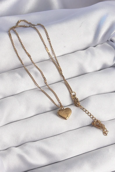 316L Çelik Gold Renk Kalp Model Love Kolye -1492 ürün görseli 1