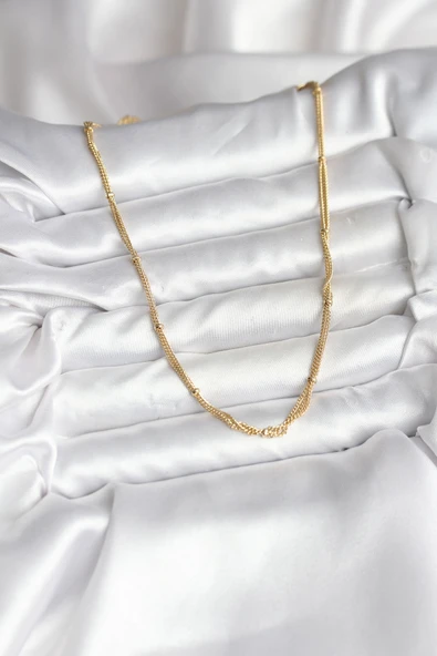 14K Gold Renk Kaplama Topçuk Zincirli Model CM Kadın Kolye -1492 ürün görseli 1