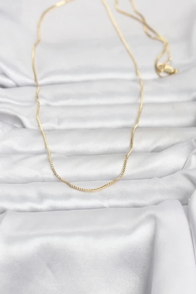CM 14K Gold Renk İnce Kare Zincirli Model 60 cm Kadın Kolye -1492 ürün görseli 1