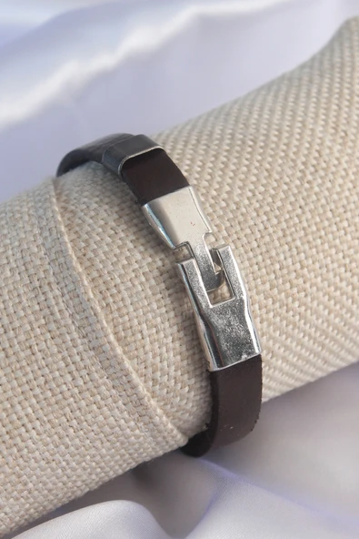 Kahverengi Deri Model Gümüş Renk Çapa Figür Erkek Bileklik -1492 ürün görseli 1