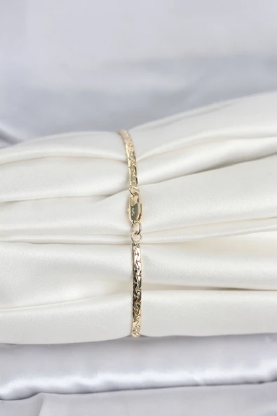 CM 14K Gold Renk Yassı Ezme Zincir Model Kadın Bileklik -1492 ürün görseli 1