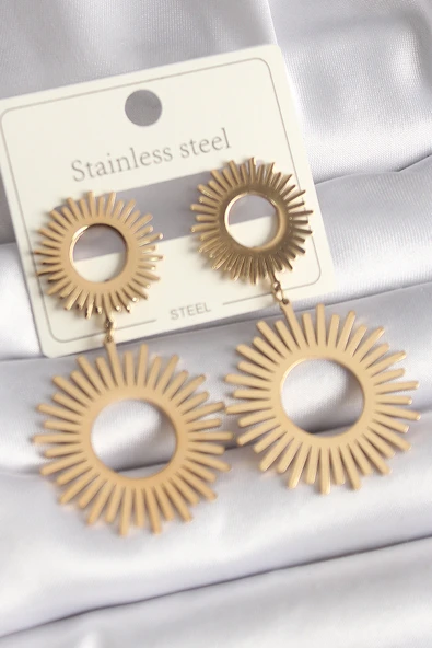 316L Çelik Gold Renk Güneş Model Kadın Küpe -1492 ürün görseli 1