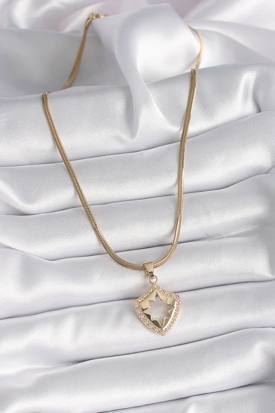 316L Çelik Gold Renk İtalyan Zincir Zirkon Taşlı Kutup Yıldız İşleme Kadın Kolye -1492 ürün görseli 1