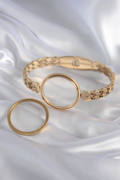 316L Çelik Gold Renk Arpa İşleme Açılabilir Fanus Model Kadın Kelepçe -1492 ürün görseli 1
