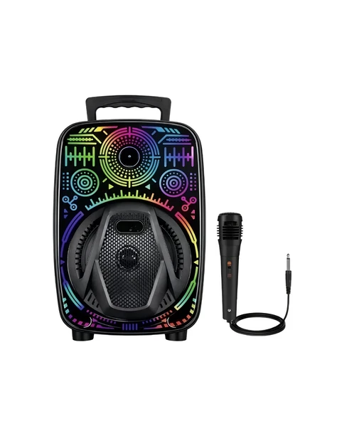 Karaoke Hoparlör RGB LED Işıklı USB FM Radyo Destekli Taşınabilir Speaker ürün görseli 1