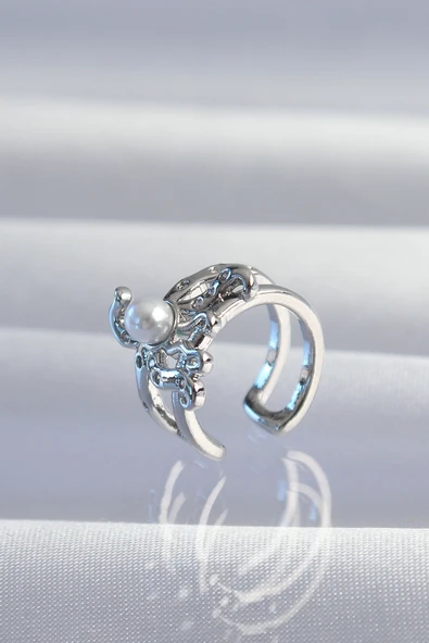 Pirinç Gümüş Renk İncili Ahtapot Earcuff Küpe -1492 ürün görseli 1
