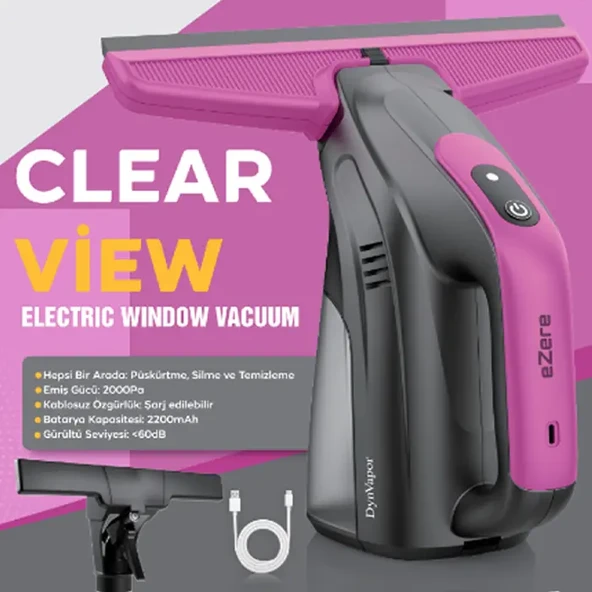 Ezere ClearView Şarjlı Cam Temizleyici Silme Makinesi Mikrofiber Başlıklı-1852 ürün görseli 1