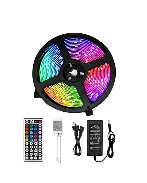LED Strip RGB 5 Metre Çok Renkli Kumandalı Şerit Led Işık Seti ürün görseli 1