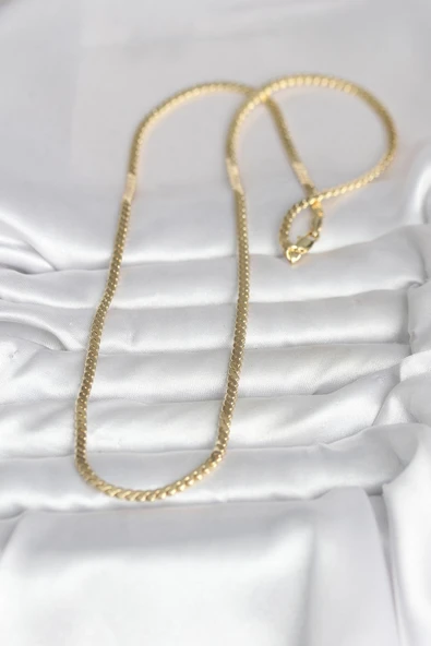 CM 14K Gold Renk Yassı Ezme Zincir Model 60 cm Kadın Kolye -1492 ürün görseli 1