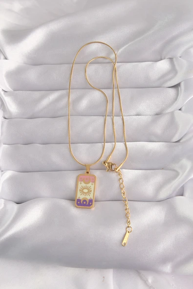 316L Çelik Gold Renk Karışık Mineli Ay Figür Tarot Kolye -1492 ürün görseli 1