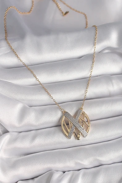 316L Çelik Gold Renk Zirkon Taşlı Vintage Model Kadın Kolye -1492 ürün görseli 1