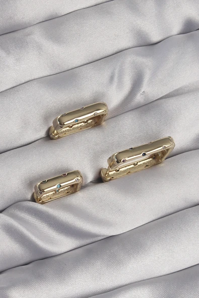 Pirinç Gold Renk Renkli Zirkon Taşlı Kare Model Küpe Seti -1492 ürün görseli 1