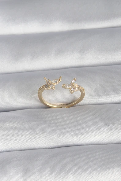 Pirinç Gold Renk Zirkon Taşlı Kelebek Model Kadın Yüzük -1492 ürün görseli 1