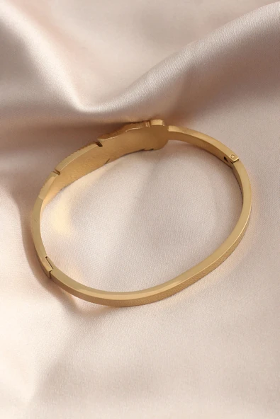 Gold Renk Yaprak Model Zirkon Taş Detay Kelepçe Kadın Bileklik -1492 ürün görseli 1