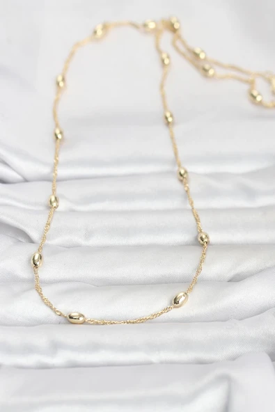 CM 14K Gold Renk Topçuklu Burgu Zincir Model 60 cm Kadın Kolye -1492 ürün görseli 1