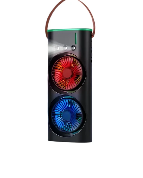 USB Şarjlı Çift Başlıklı Buharlı Masaüstü Fan Sessiz Serinletici Işıklı Fan ürün görseli 1