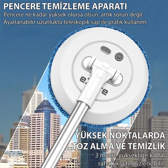 EZERE AA102 Pro Teleskopik Kablosuz Döner Temizlik Fırçası – Cam Tavan Zemin Uyumlu-1852 ürün görseli 1