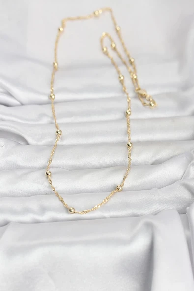 CM 14K Gold Renk Burgu ve Top Zincirli Model 60 cm Kadın Kolye -1492 ürün görseli 1