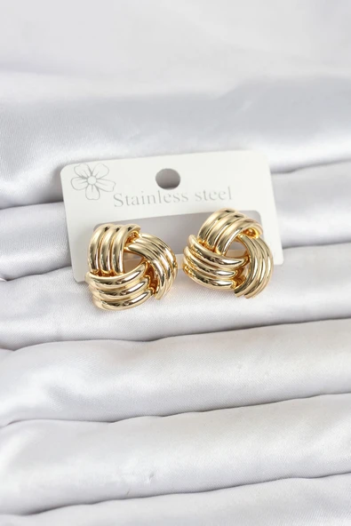 316L Çelik Gold Renk Sarmal Model Kadın Küpe ürün görseli 1