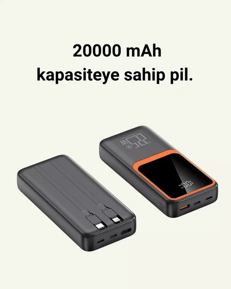 20.000 mAh Taşınabilir Şarj Cihazı Dijital Göstergeli Kablolu Powerbank ürün görseli 1
