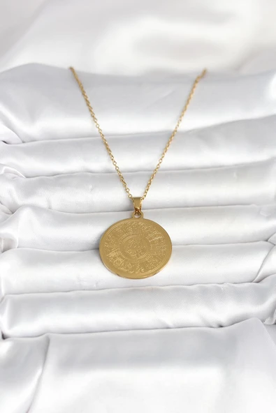316L Çelik Gold Renk Ayetel Kürsi Yazılı Kolye -1492 ürün görseli 1