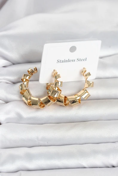 316L Çelik Gold Renk Spiral Halka Kadın Küpe -1492 ürün görseli 1