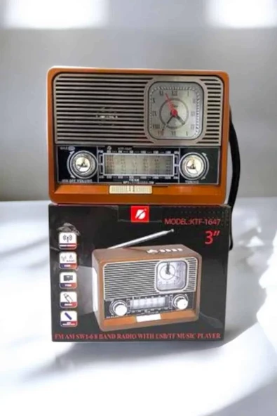Ahşap Görünümlü Retro Bluetooth Radyo USBAUX Ve SD Kart Girişli ürün görseli 1