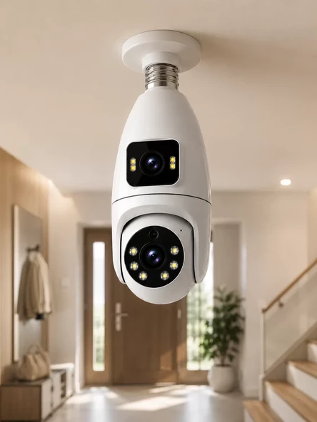 360° Ev İzleme Wi-Fi Çift Lens Akıllı Ampul Kamera ürün görseli 1
