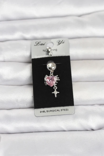 316L Cerrahi Çelik Pembe Zirkon Taşlı Model Göbek Piercing -1492 ürün görseli 1