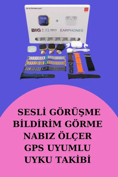 Akıllı Saat Bluetooth Kulaklık Hediyeli Bildirim Görme Sesli Görüşme Çoklu Kordon ürün görseli 1