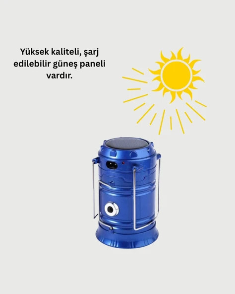 Güneş Enerjili Kızaklı Şarjlı Büyük Boy Kamp Feneri – USB Çıkışlı Katlanabilir Çok Fonksiyonlu ürün görseli 1