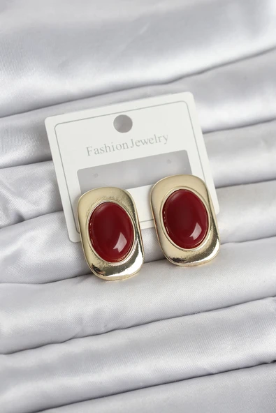 Bordo Renk Kare Model Vintage Kadın Küpe -1492 ürün görseli 1