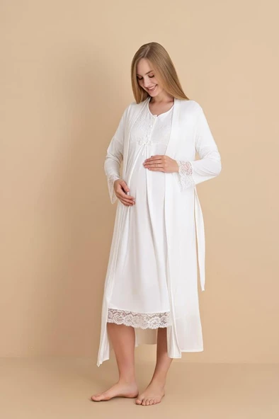 Duchesse  2601 Dantel Kol Hamile  Lohusa Gecelik Sabahlık Tk ürün görseli 1