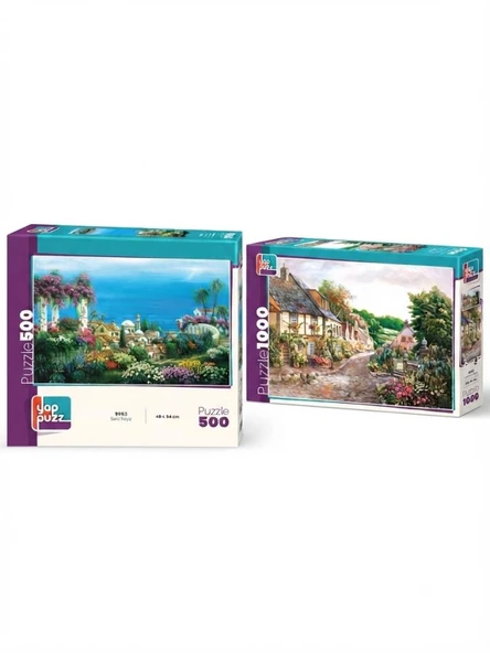 Taş Sokak ve Sahil Köyü İkili Set - 1000 + 500 Parça İkili Puzzle Seti ürün görseli 1