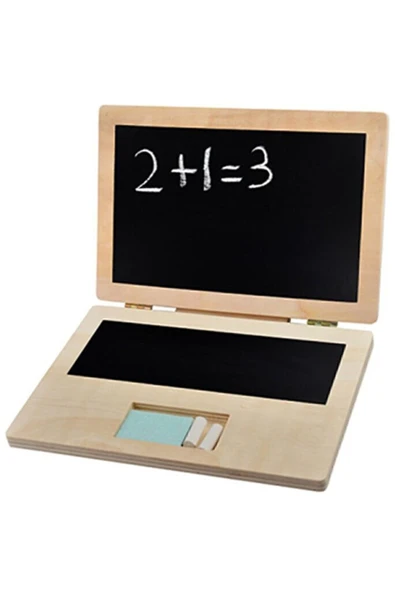 kayasan kids Montessori Ahşap Kara Tahtalı Laptop Oyuncak ürün görseli 1