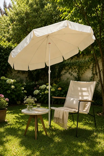 Krem Plaj ve Bahçe Şemsiyesi 200 cm çap / 10 Telli - Resim 7