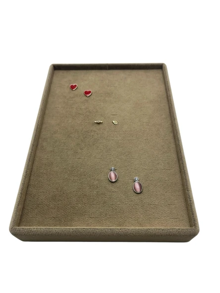 Süet Kumaş Sütlü Kahve Renk 24/17 Cm Batırmalı Piercing - Küpe Tablası ürün görseli 1